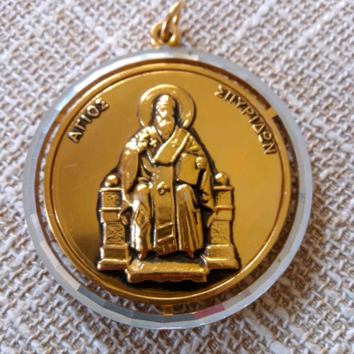 Religious double-sided pendant Panagia & Saint Spyridon used 7cm