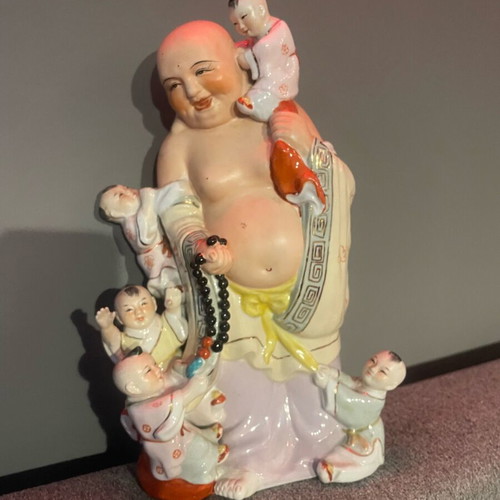 Buddha statue with children used, porcelain 35cm