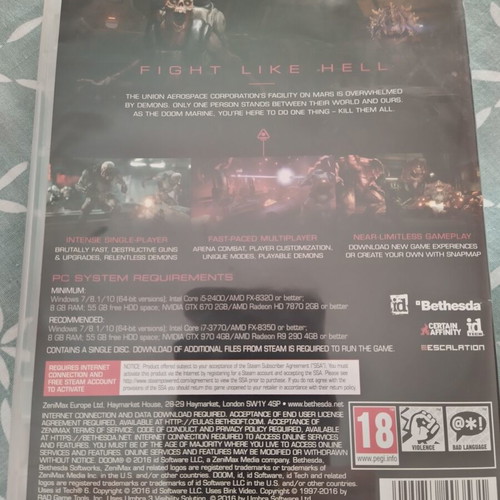 Doom 2016 PC like new, action game
