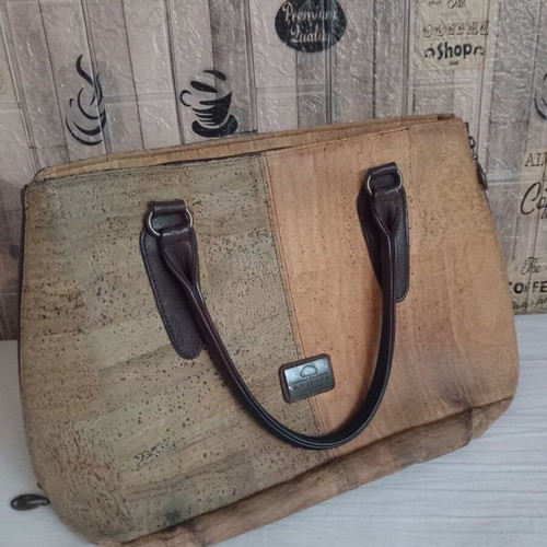 Montado natural cork shoulder bag, beige and brown