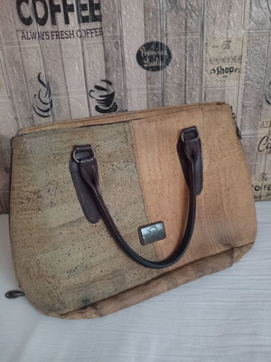 Montado natural cork shoulder bag, beige and brown