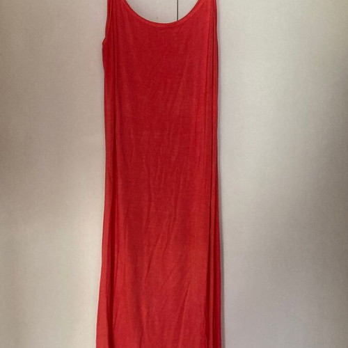 Coral silk dress with viscose lining, size M