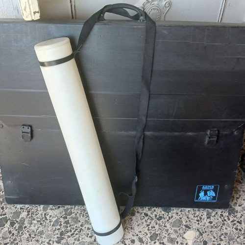 Drawing board set used, 2 wooden Xylotex boards with carrying bags and parallelograph