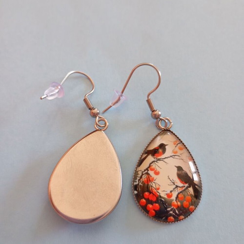 Teardrop earrings with birds new, multicolored and silver