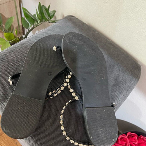 Flat sandals like new, black with studs, synthetic leather, size 38