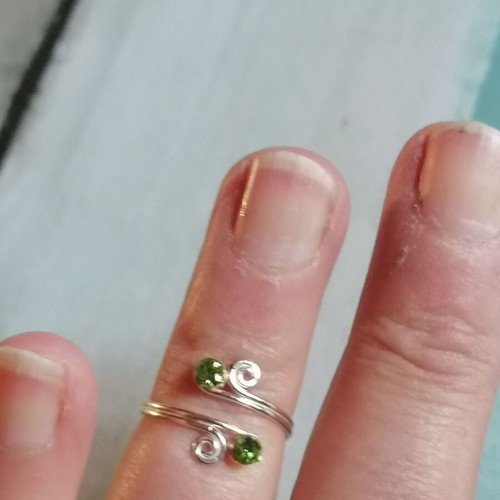 925 Silver Spiral Toe Ring with Green Strass New