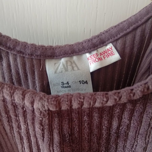 Zara corduroy pinafore dress, size 104, brown and purple