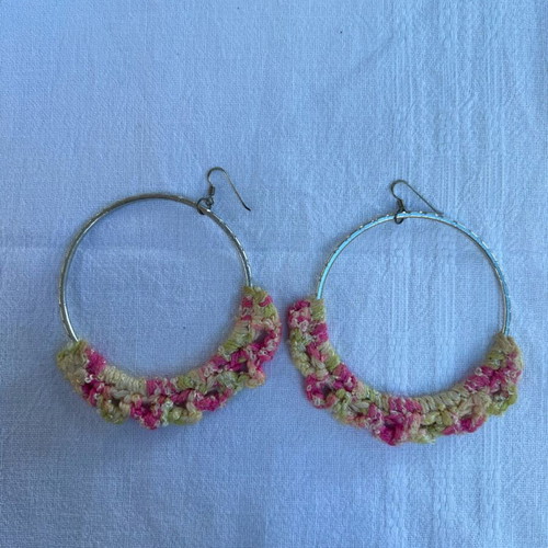 Hoop earrings used with pink and silver knitted detail