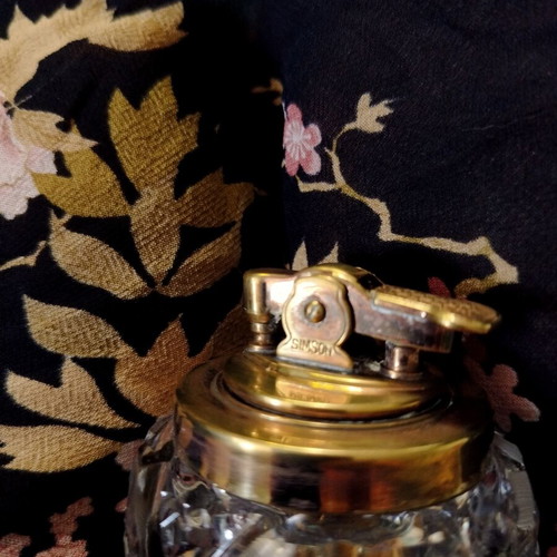 Vintage Cut Crystal Table Lighter like new, 1950s collectible