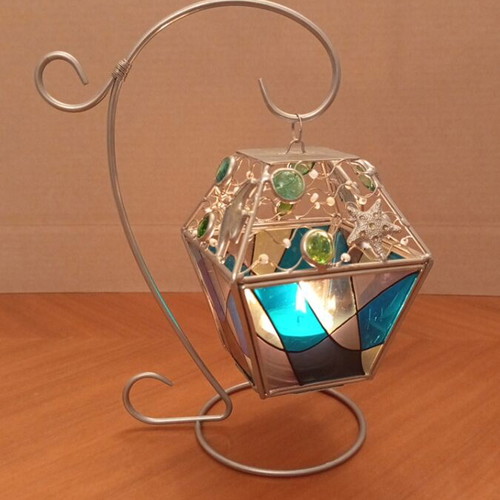Vintage Handmade Tiffany Style Stained Glass Lantern with Nautical Theme and Base