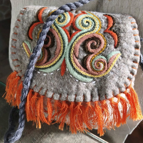 Handmade bag like new wool felt with embroidery