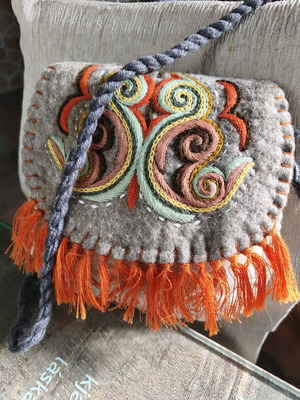 Handmade bag like new wool felt with embroidery
