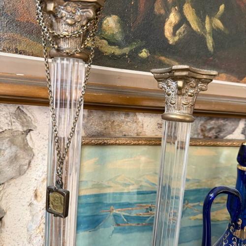 Candlesticks pair with brass and plexi like new, Corinthian style