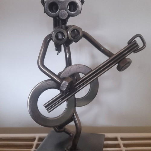 Metal decorative musician statue with guitar like new, industrial style 19cm