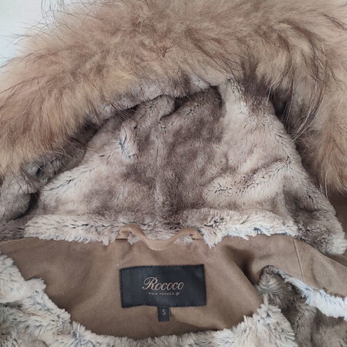 Rococo women's parka jacket khaki with natural fur and sequins