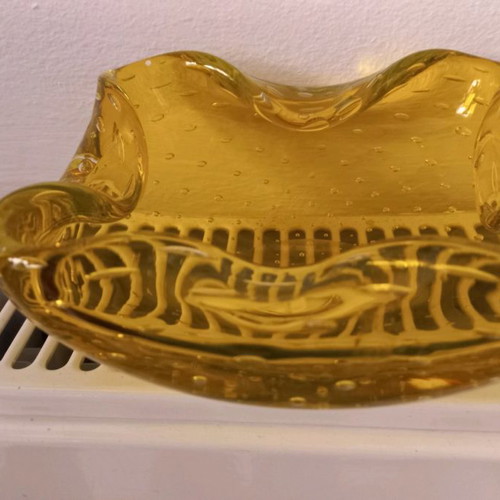 Murano large ashtray used, honey color