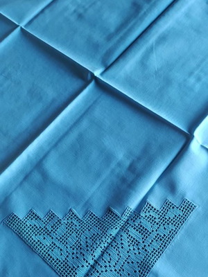 Handmade tablecloth new cutwork blue 80cm by 80cm