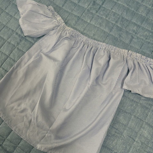 Coocu Off-Shoulder Striped Blouse One Size like new, blue and white