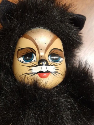 Vintage κούκλα Cat Clown Harlequin Tiger Doll με πορσελάνινο πρόσωπο σαν καινούργιο
