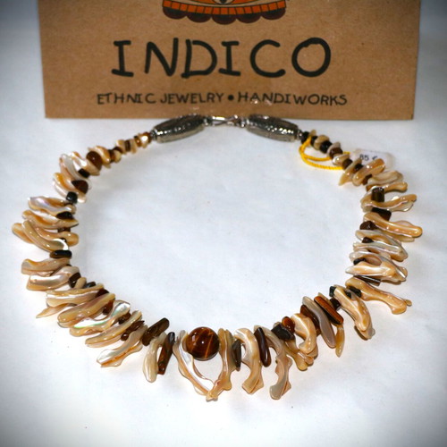 Tigers Eye Necklace with Shells and Sterling Silver 925 new