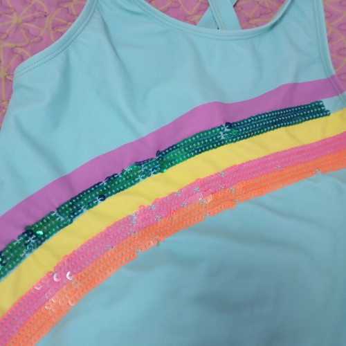Girls' one-piece swimsuit turquoise with glitter and crossed back, like new, Angels