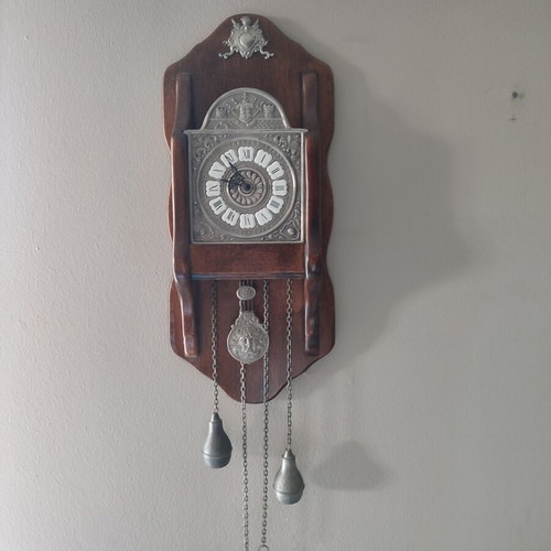 Wall clock made of solid walnut wood and pewter details like new