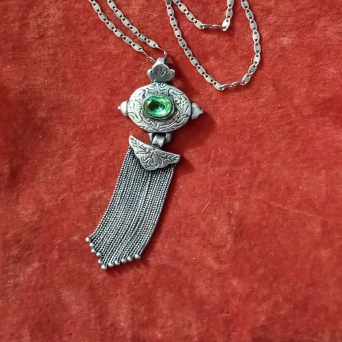 Silver necklace 925 vintage used, Gianniotiko pendant 6cm, chain 44cm