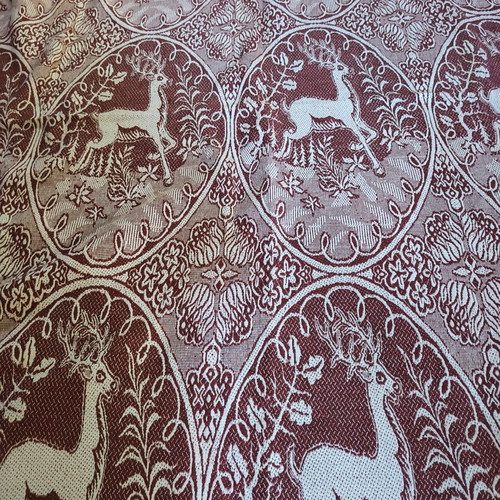 Vintage traditional woven coverlet with deer design