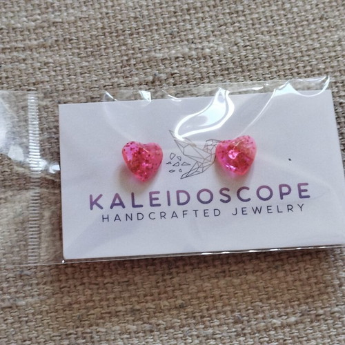 Earrings handcrafted from resin, new, pink color