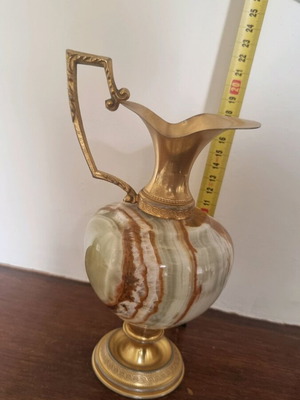 Vintage vase used metal and onyx amphora 18 cm