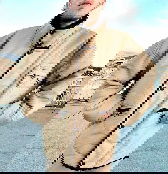 Μπουφάν puffer oversized μπεζ με μαυρο L- XL!