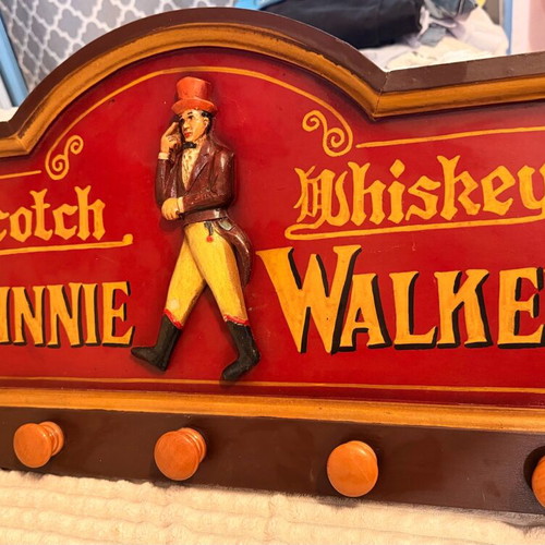 Vintage Johnnie Walker Wooden Wall Coat Rack like new