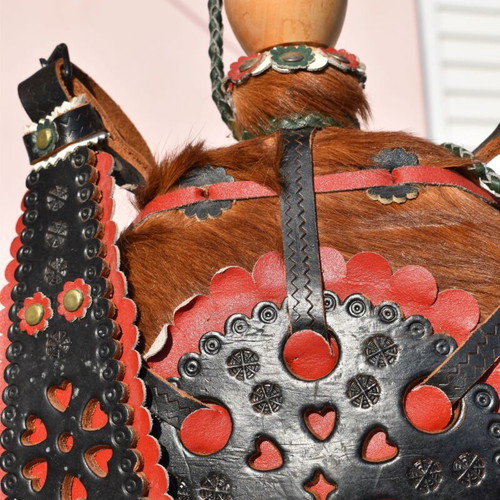 Traditional Hungarian water bottle handmade with leather strap mint condition
