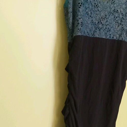 Evening dress like new with lace top and side elastic