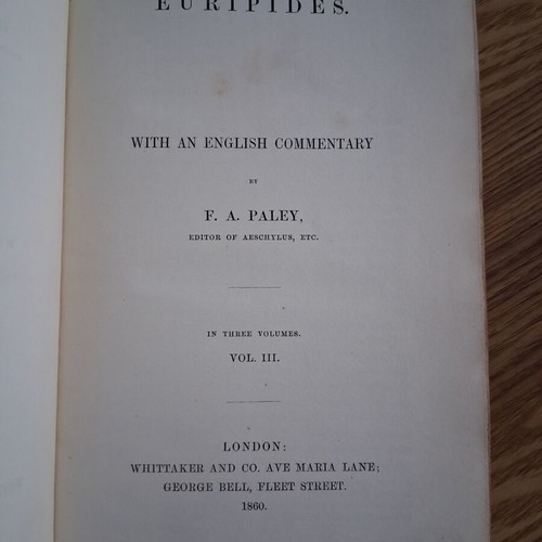 Euripides with English Commentary by F.A. Paley, used, 3 volumes