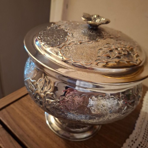 Silver-plated footed fondue pot