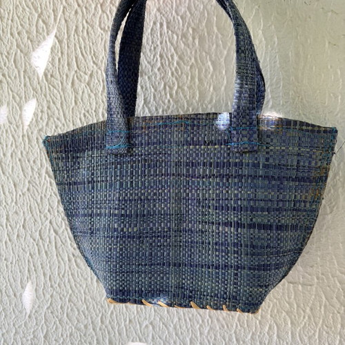 Mini straw handbag used, blue