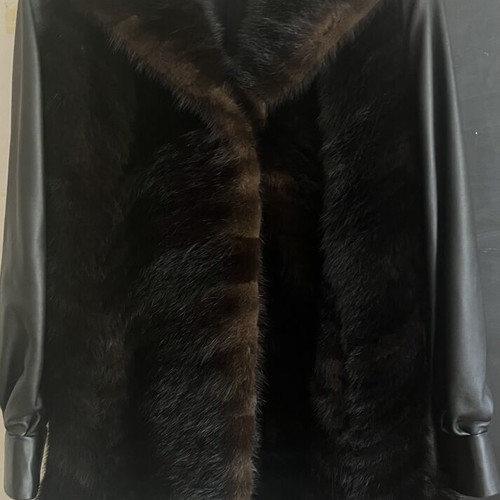 Leather jacket with mink fur, like new, black and brown