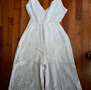 Regalinas ολόσωμη λευκή φόρμα jupe culotte με δαντέλα Guipure one size