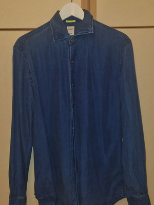 Boggi Milano Denim Βαμβακερό Πουκάμισο Για Κοστούμι Αφόρετο, Μέγεθος L, Μπλε