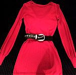  Φόρεμα κόκκινο πλεκτή ύφανση με ζώνη
