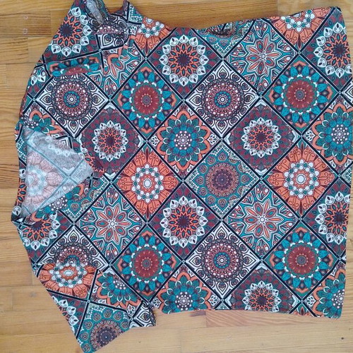 Boho Vintage Blouse new, XXL, brown and turquoise