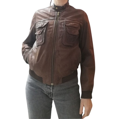 Massimo Dutti leather jacket used, brown, size XS-Small