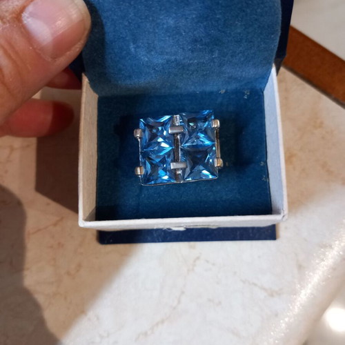 Silver 925 women's ring new with four genuine aquamarine stones
