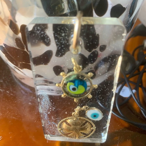 Gold 18k pendant with liquid glass, nautical wheel and cross like new