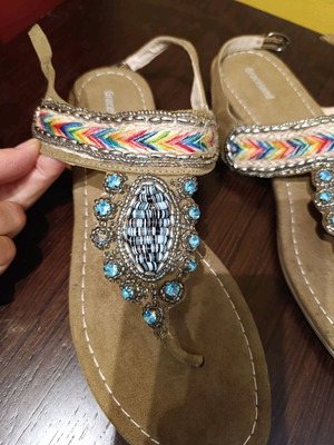 Suede sandals with beads like new, multicolor, size 40
