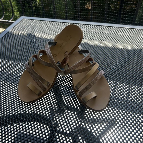 Leather sandals used, size 37, beige and brown
