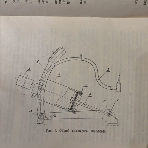 Soviet foot-operated air pump model НВН-100Б used, with manometer and hose