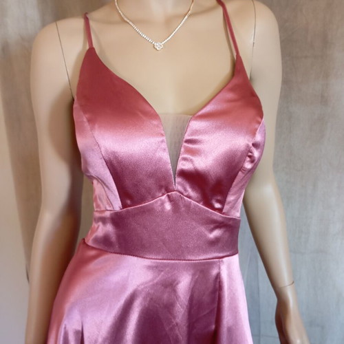 Satin dress new with adjustable straps, pink, size small
