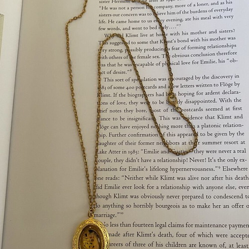 Gold Plated Romantic Locket Necklace with Gustav Klimt's The Kiss